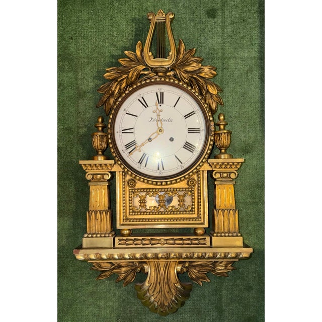 Wood Large Swedish Gustavian Cartel Wall Clock For Sale - Image 7 of 12