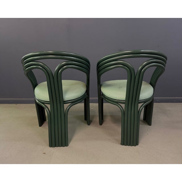Wood Set of 6 Postmodern Green Bent Rattan Dining Chair in the Style of Axel Enthoven For Sale - Image 7 of 13