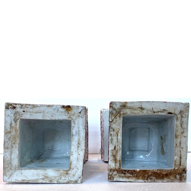 Pair Chinese Qing Porcelain Coral Red Bajixiang Candlesticks For Sale - Image 10 of 12