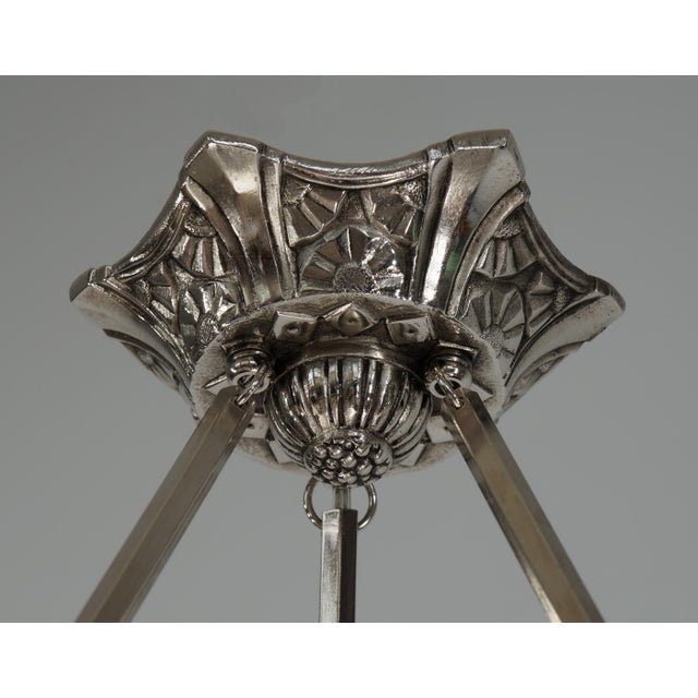 Francis Hubens & Degue 1930s Floral Geometric French Art Deco Pendant Light For Sale - Image 6 of 11
