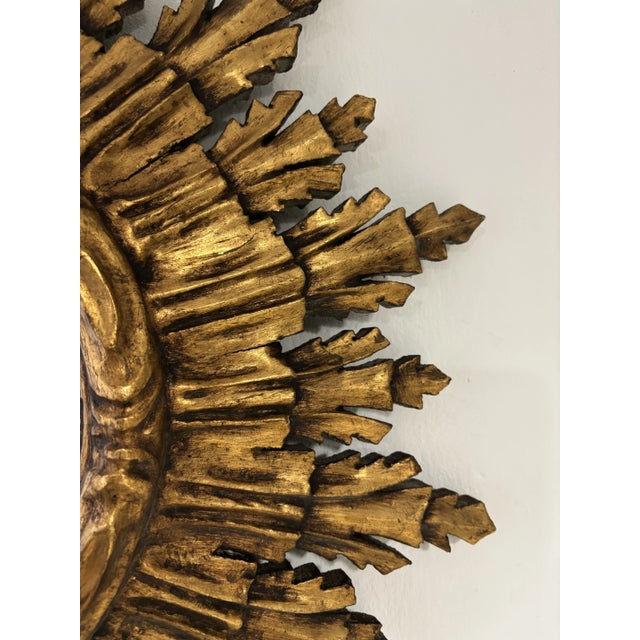 1940s Rare 1940s French Big 24" Convex Gold Gilt Sunburst Starburst Mirror For Sale - Image 5 of 10