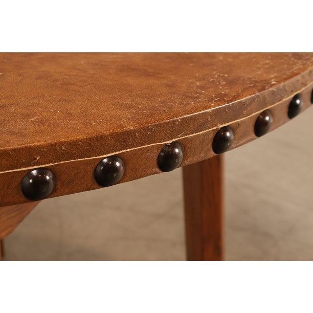 Brown Stickley Commemorative Leather-Top Round Oak Library Table For Sale - Image 8 of 18