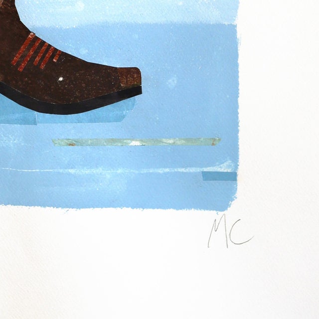Western Bouquet - Original Blue Floral Boot Collage Mixed Media Work on Paper by Maria C Bernhardsson For Sale In Los Angeles - Image 6 of 7