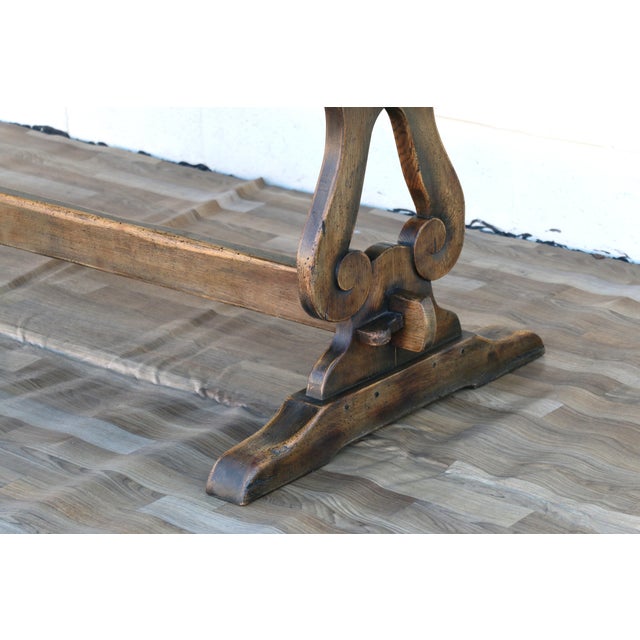 1940s French Oak Farmhouse Dining Table | Antique Rustic Trestle Base | Provincial Country For Sale - Image 14 of 14