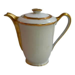 Vintage Limoges France Large 1000 Ml White With Gold Trim Coffee Pot With Lid by Cenpor