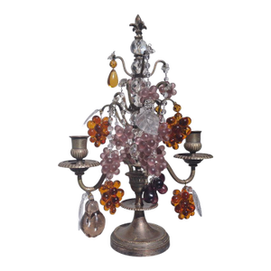 19th Century French Louis XV Bronze With Crystal Fruit Table Lamp/ Girandole/ Candelabra