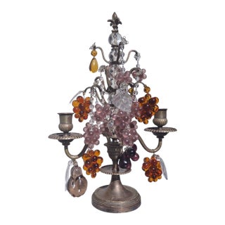 19thc French Louis XV Bronze With Crystal Fruit Table Lamp/ Girandole/ Candelabra For Sale