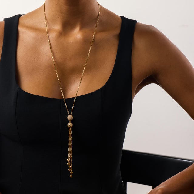 Cartier Mid 20th Century Cartier Diamond 18k Yellow Gold 'Draperie De Decollete' Lariat Necklace For Sale - Image 4 of 7