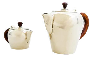Art Deco Viennese Alpaca Cans with Wooden Handles, 1920s, Set of 2