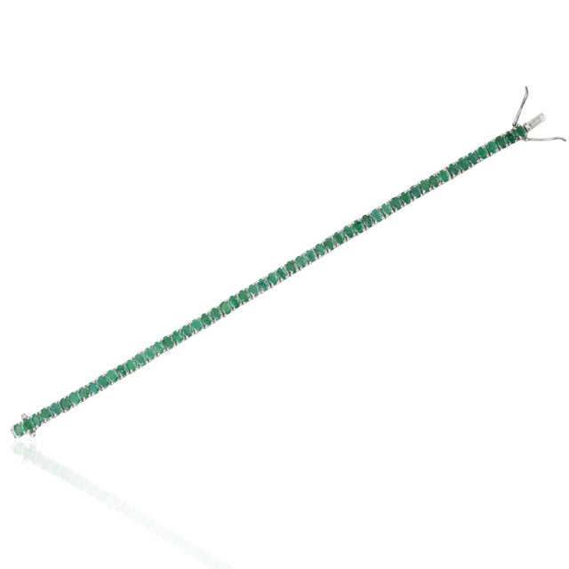 Art Deco Art Deco Style 10.19 CTW Prong Set Emerald Fine Line Tennis Bracelet - May Birthstone Edition For Sale - Image 3 of 14