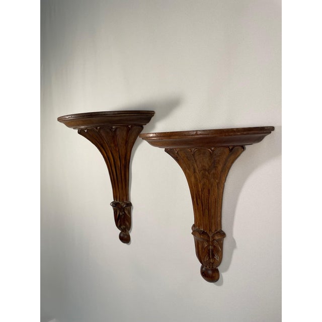 1950s Vintage Italian Wooden Wall Shelf Brackets - A Pair For Sale - Image 4 of 12
