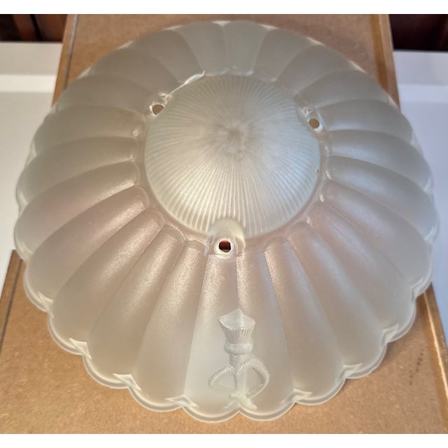 Vintage Art Deco Nautical Frosted Glass Ceiling Light Shade – Fluted 11.25” Coastal Flush Mount Globe For Sale - Image 10 of 11