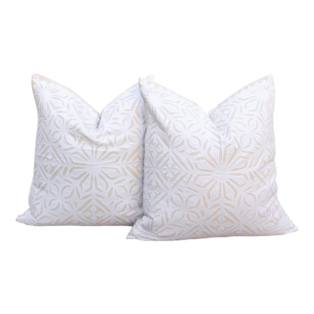 Ivory Flora, Pair of Appliqué Pillow Covers For Sale