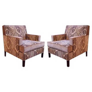 1990s Vintage Two-Tone Chenille Upholstered Club Chairs - a Pair For Sale