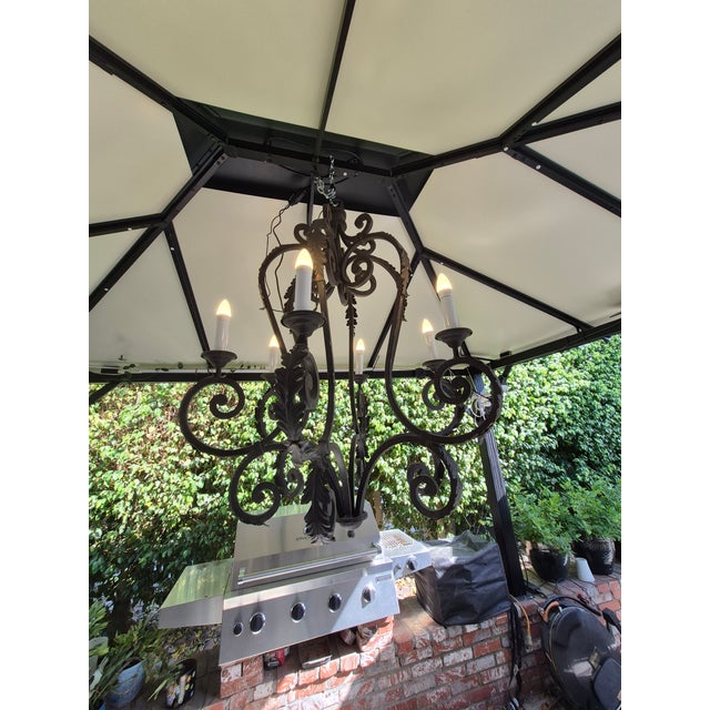 Metal 1970s Spanish Revival Wrought Iron Chandelier For Sale - Image 7 of 12