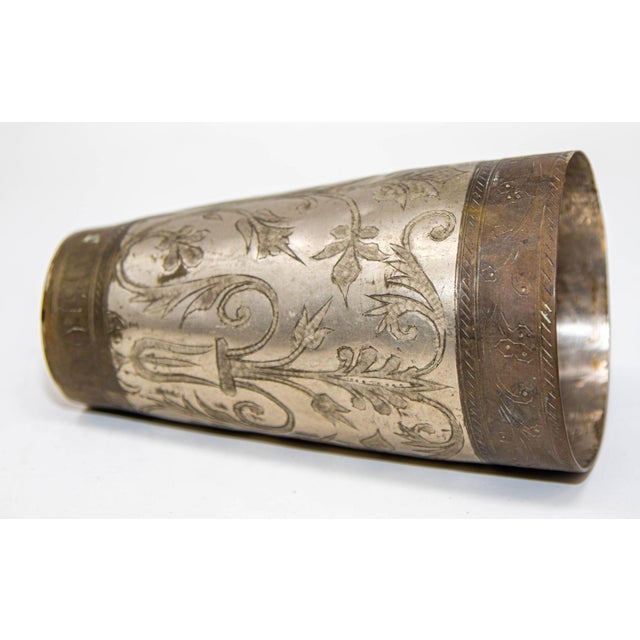 Antique Engraved Metal Silvered Beaker or Vase From India 1940s For Sale - Image 10 of 11