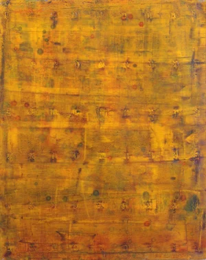 Original Layered Oil Painting on Canvas by Bernhard Zimmer "Awh 191" Minimalist Yellow Artwork
