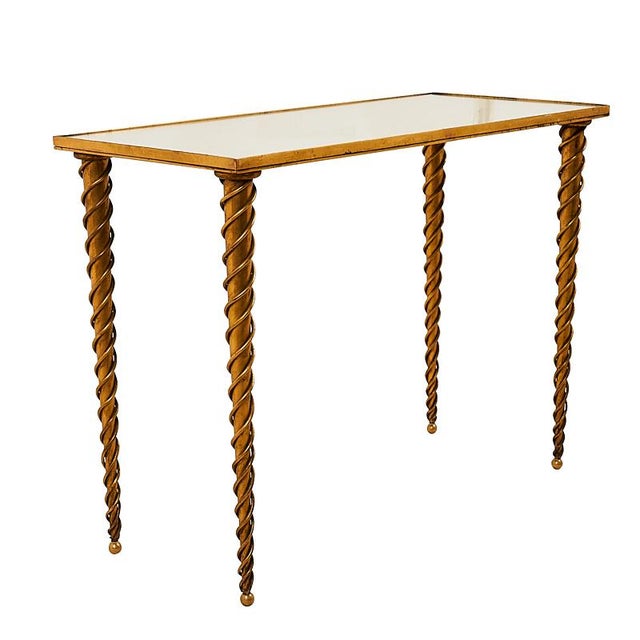 1960s 1960s Schumacher Brass & Mirror Spiral Leg Side Table For Sale - Image 5 of 5
