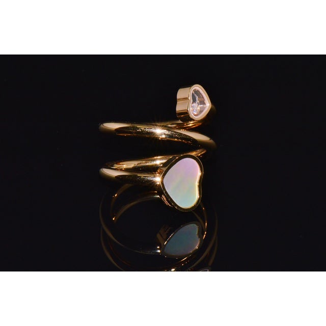 Authentic Chopard Happy Hearts Double Wrap Twist Ring in 18k Rose Gold With Mother of Pearl & Floating Diamond, Size 6.5 For Sale In Dallas - Image 6 of 16