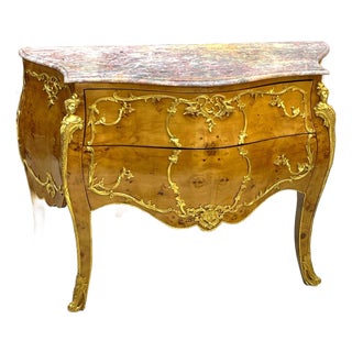 French Louis XV Style Commode – Marble Top Dresser With Gold Details, 2 Drawer French Chest, Luxury European Furniture For Sale