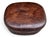 Vintage Oval Brown Leather Ottoman With Brass Nailhead Trim and Rounded Feet For Sale In Los Angeles - Image 6 of 10