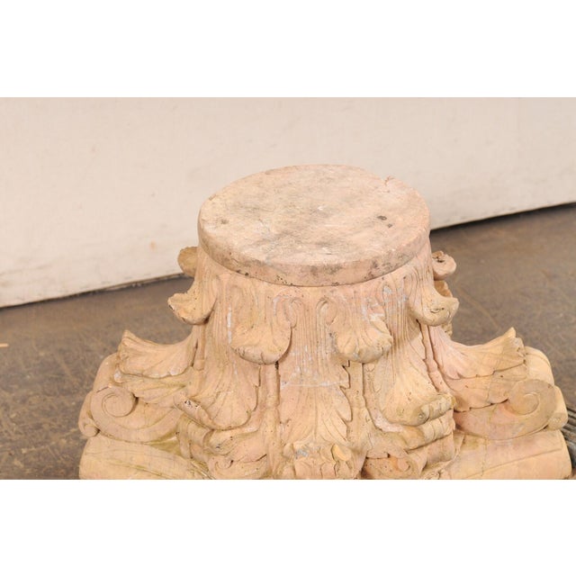 Vintage Spanish Carved Sandstone Corinthian Pedestal Base For Sale - Image 10 of 10