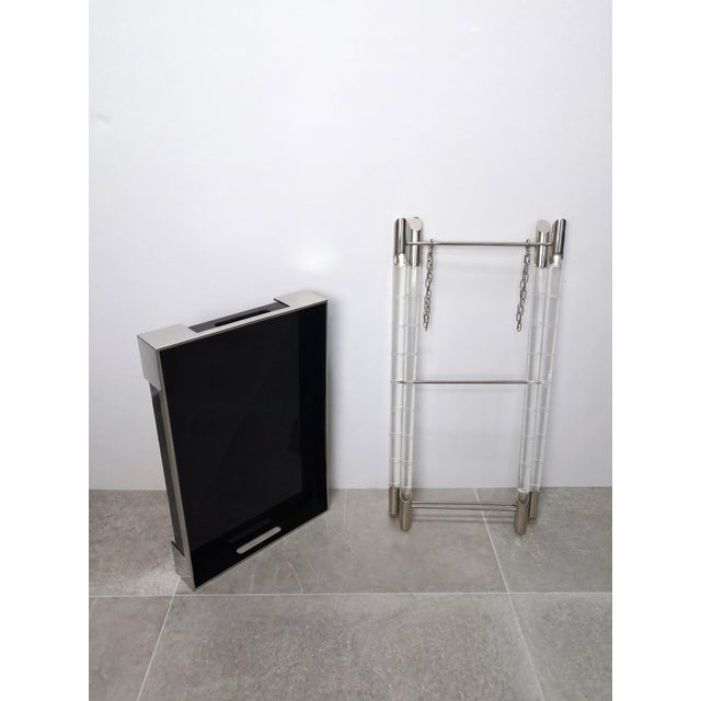 Maison Jansen Tray Table in Lucite, Faux Bamboo, and Chrome in the style of Maison Jansen, 1970s For Sale - Image 4 of 9
