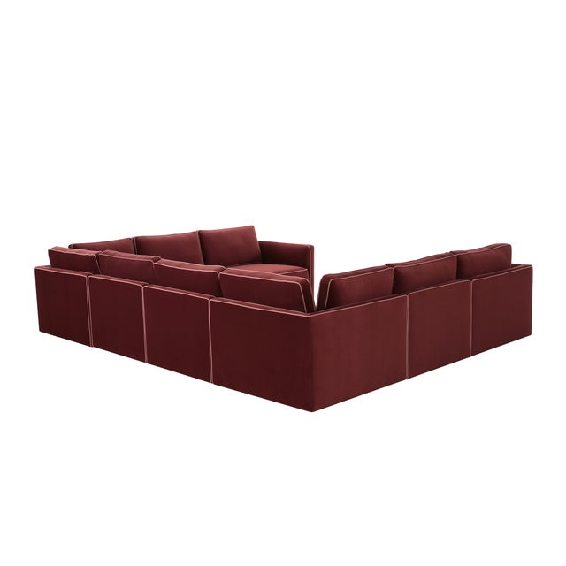 Boho Chic Willow Berry Red with Mauve Piping Modular 8-Piece Performance Velvet Large U Sectional For Sale - Image 3 of 5