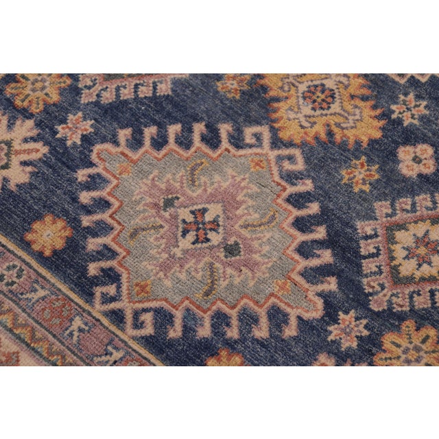 Bohemian Kazak Tribal Light Blue/Beige Wool Rug - 4'0''x6'1'' For Sale - Image 4 of 10
