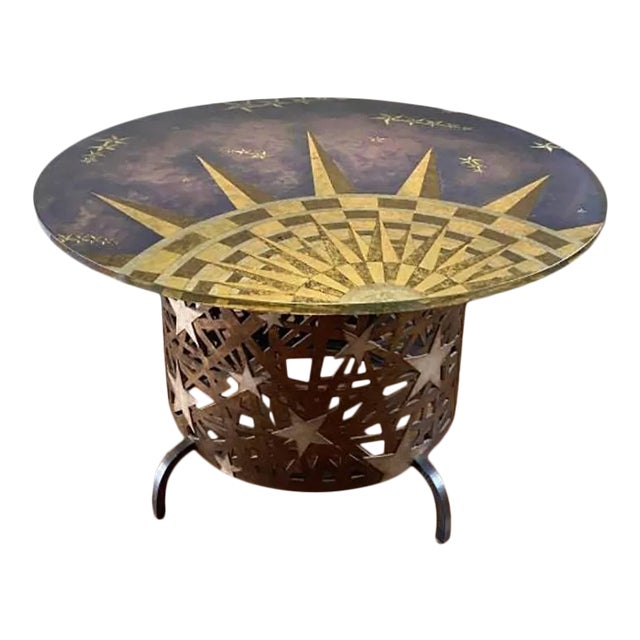 1960s Vintage Celestial Wood, Metal and Glass Coffee Table For Sale