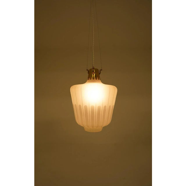 White Swedish Modern Pendant in Brass and Glass from Bröderna Malmströms, 1950s For Sale - Image 8 of 9