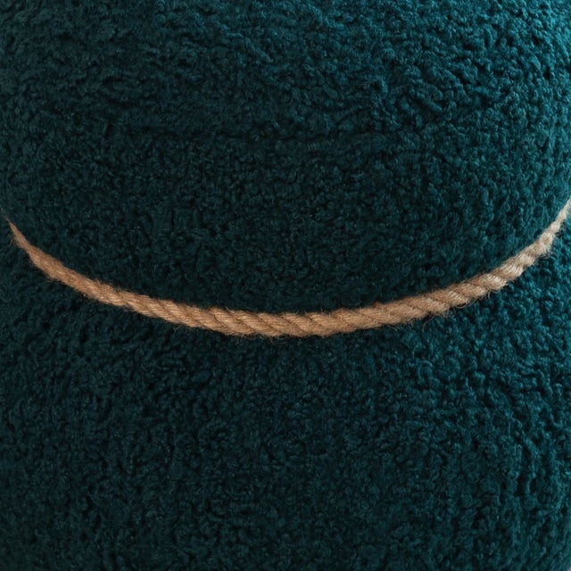 Textile Cozy Sherpa Round Nesting Stool– Blackish Green Broadcloth Pleat, New For Sale - Image 7 of 12