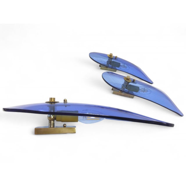 Italian Blue Glass Wall Lamps, 1950, Set of 3 For Sale - Image 6 of 13