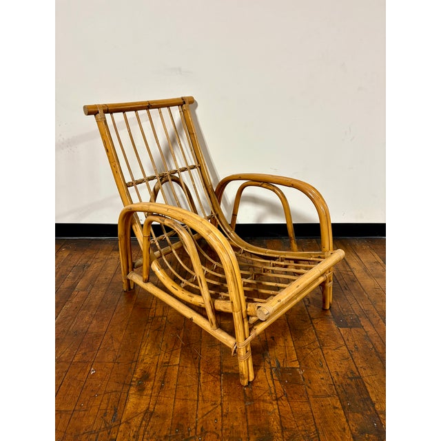 Mid-Century Modern European Franco Albini Style Low Profile Rattan Curved Lounge Chair For Sale In Boston - Image 6 of 12