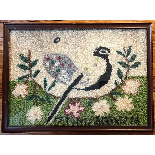 19th Century Antique 19th Century American Folk Art Needlework Textile Picture of a Peacock or Stylized Bird For Sale - Image 5 of 9