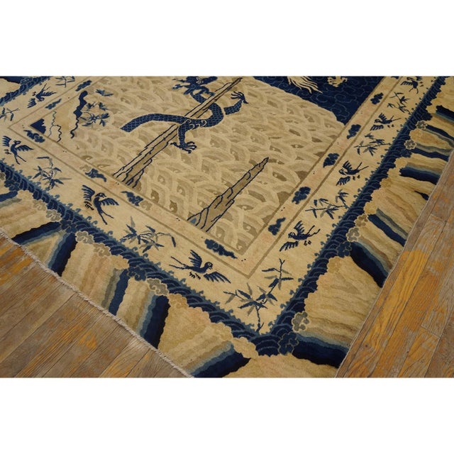 1920s Antique Artistic Beige Chinese Dragons Design Wool Pile Hand Knotted Rug For Sale - Image 9 of 11