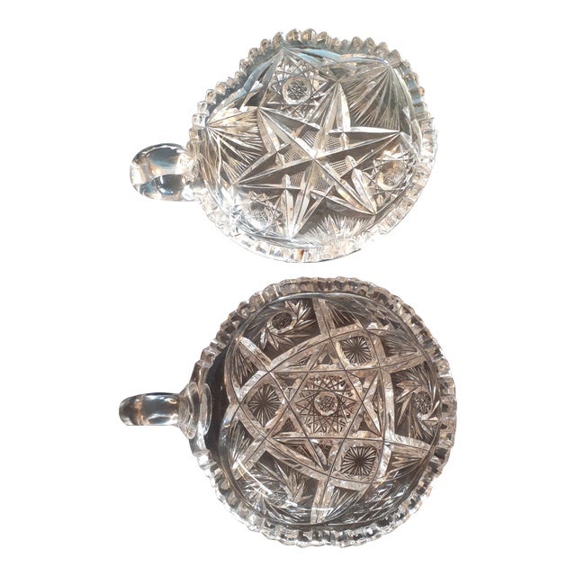 Pair of 1920s American Brilliant Cut Glass Nappy Dish Set For Sale