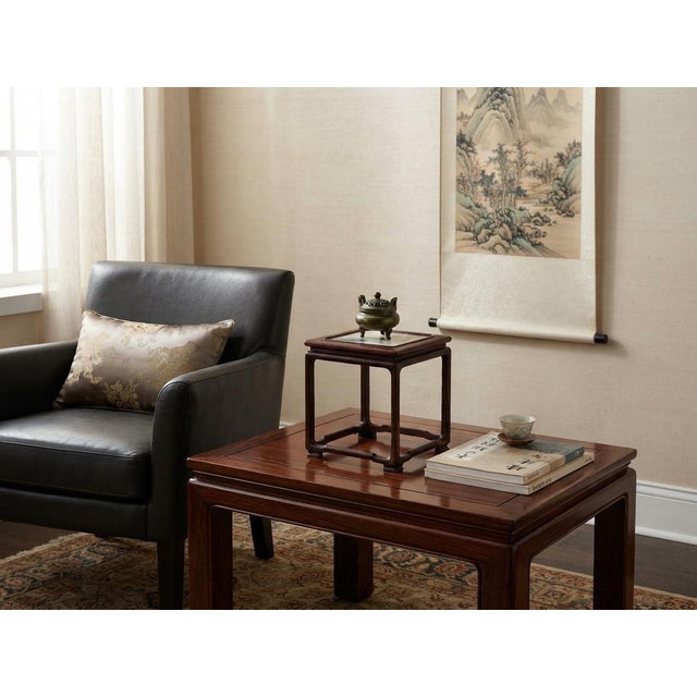 This exquisite tabletop display stand features a rich, dark hardwood frame crafted with clean, traditional lines and...