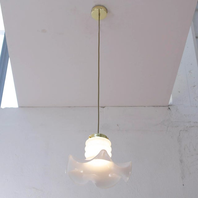 Vintage Suspension Light in White Milk Glass, Italy For Sale - Image 4 of 11