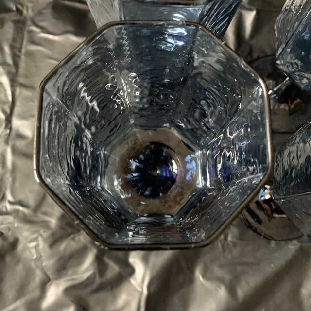 1980s Textured Octagonal Dusky Blue Cobalt Water Glass Goblets - Set of 6 For Sale In Chicago - Image 6 of 6