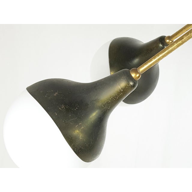 Opaline Glass, Brass & Painted Metal 8-Light Pendant Lamp from Stilnovo, 1950s For Sale - Image 12 of 14