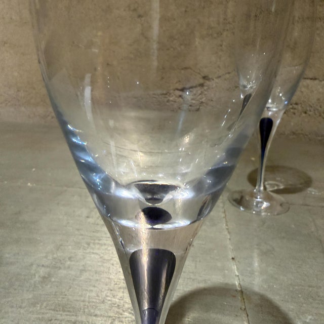 Orrefors 1980s Orrefors Intermezzo Blue Wine Glass Blue Drop Erika Lagerbielke Sweden Set 2 For Sale - Image 4 of 13