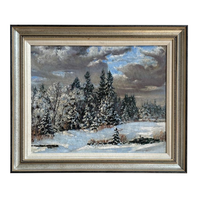 1937 Winter Landscape, Oil on Canvas -- Framed For Sale