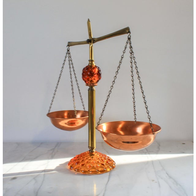 Vintage Copper & Brass Kitchen Scale W/ Amber Glass For Sale - Image 4 of 12