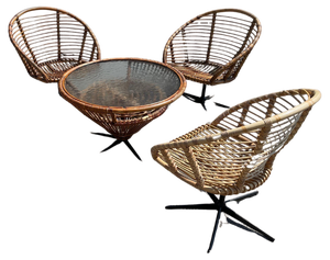 Rattan Swivel Chairs with Matching Table by Franco Albini, 1968, Set of 5