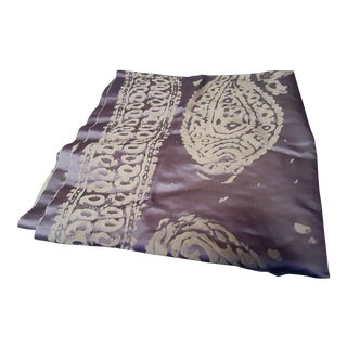 Contemporary Hand-Screened Designer Silk Purple & Gold Fabric Remnant, 1.3 Yards For Sale