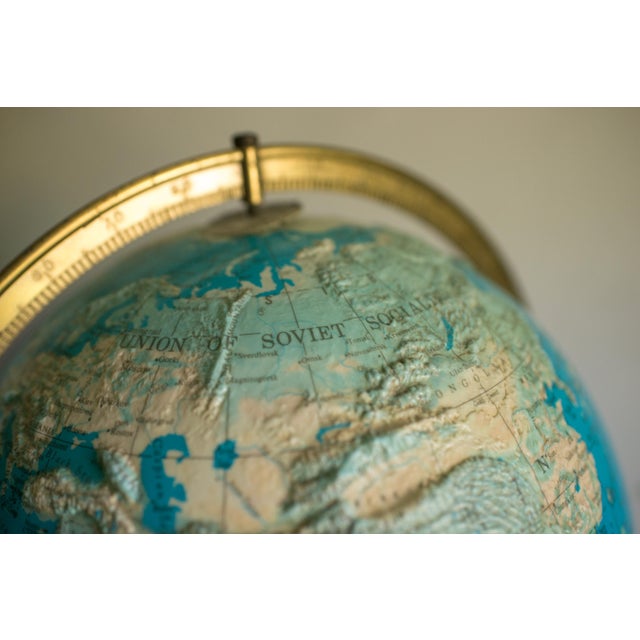 Mid 20th Century Illuminated Topographic Globe — Ussr Cold War Era — Walnut Base — Brass Stand — Electric Light Globe For Sale - Image 4 of 8