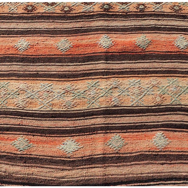 Traditional Vintage Turkish Kilim Runner With Stripes in Tan, Brown, and Orange For Sale - Image 3 of 11