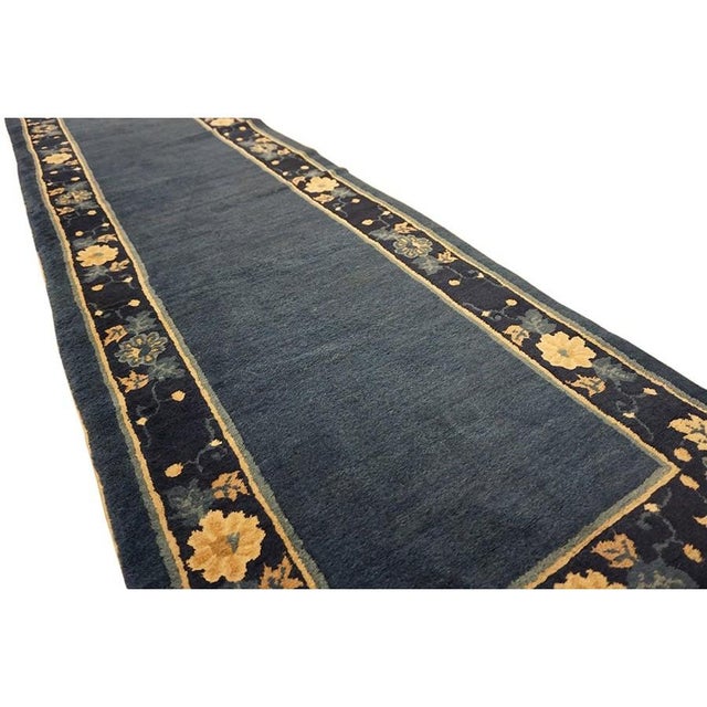 Royal Blue 1920s Blue Deep Field Traditional East Asian Chinese Peking Hallway Gallery Rug For Sale - Image 8 of 10