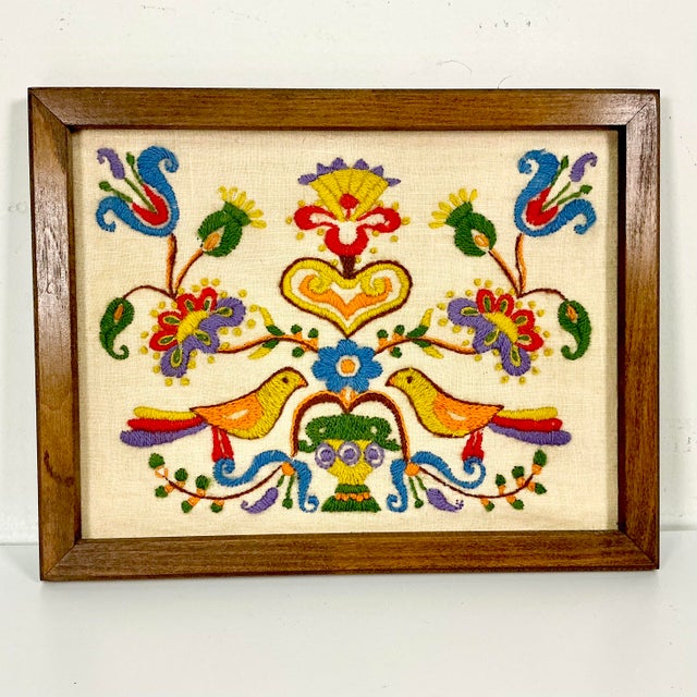 1930s Vintage Gustavian Arts & Crafts Americana Needlepoint Yarn Sampler, Framed. For Sale - Image 9 of 15